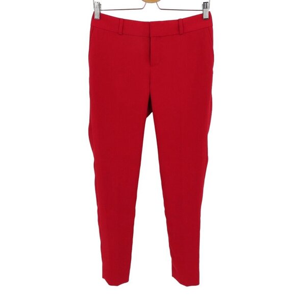 Banana Republic Womens 0 Martin Fit Red Solid Pleated Front Taper Dress Pants - Picture 1 of 9